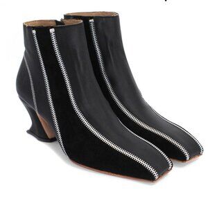 Fluevog Super Fine "Highness" zippered ankle boots, NWOB, black / silver, size 7